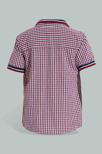 Redtag-Red-Checkered-2-In-1-Short-Slv-Shirt-Casual-Shirts-Infant-Boys-3 to 24 Months