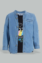 Load image into Gallery viewer, Redtag-Light-Wash-2-In-1-Denim-Shirt-Casual-Shirts-Infant-Boys-3 to 24 Months
