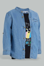 Load image into Gallery viewer, Redtag-Light-Wash-2-In-1-Denim-Shirt-Casual-Shirts-Infant-Boys-3 to 24 Months
