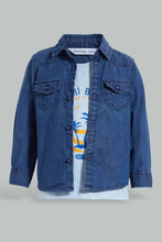 Load image into Gallery viewer, Redtag-Dark-Wash-2-In-1-Denim-Shirt-Casual-Shirts-Infant-Boys-3 to 24 Months
