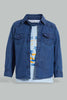 Redtag-Dark-Wash-2-In-1-Denim-Shirt-Casual-Shirts-Infant-Boys-3 to 24 Months