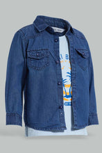 Load image into Gallery viewer, Redtag-Dark-Wash-2-In-1-Denim-Shirt-Casual-Shirts-Infant-Boys-3 to 24 Months
