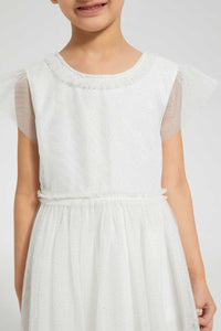 Redtag-Cream-Embellished-Dress-Dresses-Girls-2 to 8 Years