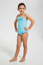 Load image into Gallery viewer, Redtag-Aqua-Striped--Swimsuit-Swimsuits-Girls-2 to 8 Years
