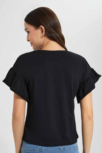 Redtag-Black-Crochet-Floral-T-Shirt-Category:T-Shirts,-Colour:Black,-Filter:Women's-Clothing,-New-In,-New-In-Women,-Non-Sale,-S22D,-Section:Women,-Women-T-Shirts-Women's-