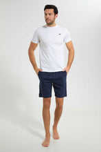 تنزيل الصورة على معرض الصور، Redtag-White-With-Navy-Aop--Short-Pyjama-Set-Pyjama-Sets-Men&#39;s-
