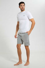 تنزيل الصورة على معرض الصور، Redtag-White-With-Grey-Short-Pyjama-Set-Pyjama-Sets-Men&#39;s-
