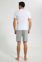 تنزيل الصورة على معرض الصور، Redtag-White-With-Grey-Short-Pyjama-Set-Pyjama-Sets-Men&#39;s-
