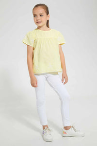 Redtag-Yellow-Embroidered-Blouse-Blouses-Girls-2 to 8 Years