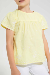 Redtag-Yellow-Embroidered-Blouse-Blouses-Girls-2 to 8 Years