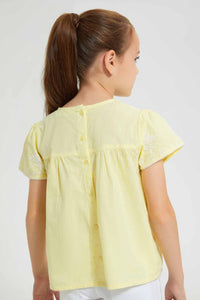 Redtag-Yellow-Embroidered-Blouse-Blouses-Girls-2 to 8 Years