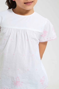 Redtag-White-Embroidered-Blouse-Blouses-Girls-2 to 8 Years