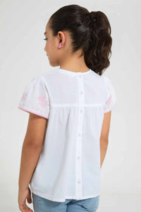 Redtag-White-Embroidered-Blouse-Blouses-Girls-2 to 8 Years