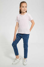 تنزيل الصورة على معرض الصور، Redtag-Light-Wash-Girls-Denim-Pant-With-Beads-And-Studs-Jeans-Baggy-Fit-Girls-2 to 8 Years
