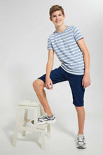 تنزيل الصورة على معرض الصور، Redtag-Dark-Wash-Knit-Denim-Short-Denim-Shorts-Senior-Boys-9 to 14 Years
