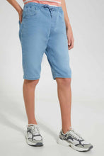 تنزيل الصورة على معرض الصور، Redtag-Light-Wash-Knit-Denim-Short-Denim-Shorts-Senior-Boys-9 to 14 Years
