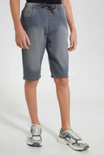 تنزيل الصورة على معرض الصور، Redtag-Grey-Knit-Denim-Short-Denim-Shorts-Senior-Boys-9 to 14 Years
