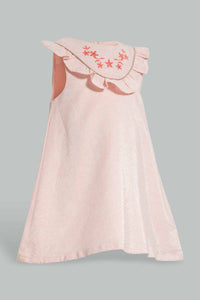 Redtag-Coral-Front-Embroidery-Sleeveless-Lurex-Dress-Dresses-Infant-Girls-3 to 24 Months