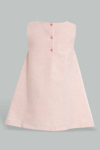 Redtag-Coral-Front-Embroidery-Sleeveless-Lurex-Dress-Dresses-Infant-Girls-3 to 24 Months