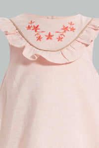 Redtag-Coral-Front-Embroidery-Sleeveless-Lurex-Dress-Dresses-Infant-Girls-3 to 24 Months