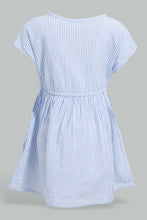 Load image into Gallery viewer, Redtag-Blue-Seesucker-Elasticated-Dress-With-Front-Buttons-Dresses-Infant-Girls-3 to 24 Months
