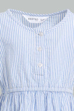 Load image into Gallery viewer, Redtag-Blue-Seesucker-Elasticated-Dress-With-Front-Buttons-Dresses-Infant-Girls-3 to 24 Months
