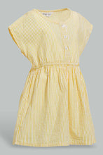 Load image into Gallery viewer, Redtag-Yellow-Seesucker-Elasticated-Dress-With-Front-Buttons-Dresses-Infant-Girls-3 to 24 Months
