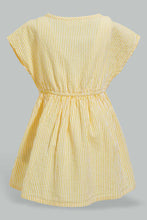 Load image into Gallery viewer, Redtag-Yellow-Seesucker-Elasticated-Dress-With-Front-Buttons-Dresses-Infant-Girls-3 to 24 Months
