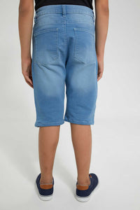 Redtag-Light-Wash-Biker-Knee-Short-Denim-Shorts-Senior-Boys-9 to 14 Years