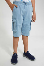 تنزيل الصورة على معرض الصور، Redtag-Light-Wash-Cargo-Short-Denim-Shorts-Senior-Boys-9 to 14 Years
