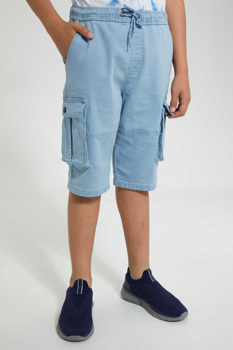 Redtag-Light-Wash-Cargo-Short-Denim-Shorts-Senior-Boys-9 to 14 Years