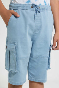 Redtag-Light-Wash-Cargo-Short-Denim-Shorts-Senior-Boys-9 to 14 Years