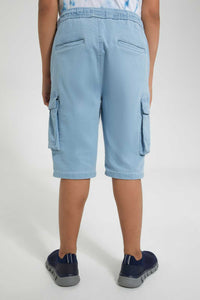 Redtag-Light-Wash-Cargo-Short-Denim-Shorts-Senior-Boys-9 to 14 Years