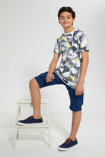 تنزيل الصورة على معرض الصور، Redtag-Dark-Wash-Cargo-Short-Denim-Shorts-Senior-Boys-9 to 14 Years
