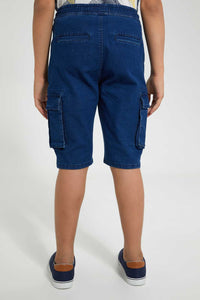 Redtag-Dark-Wash-Cargo-Short-Denim-Shorts-Senior-Boys-9 to 14 Years