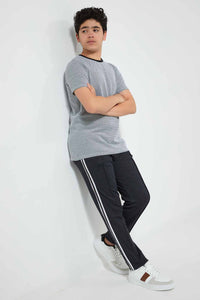 Redtag-Charcoal-Side-Tape-Trouser-Pants-Jogger-Fit-Senior-Boys-9 to 14 Years