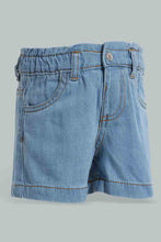 Load image into Gallery viewer, Redtag-Blue-Lite-Wash-Paperbag-Denim-Short-Denim-Shorts-Infant-Girls-3 to 24 Months
