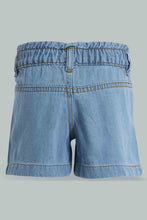 Load image into Gallery viewer, Redtag-Blue-Lite-Wash-Paperbag-Denim-Short-Denim-Shorts-Infant-Girls-3 to 24 Months
