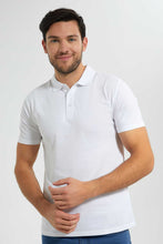 تنزيل الصورة على معرض الصور، Redtag-White-Polo-Shirt-With-Flat-Knit-Collar-&amp;-Cuff-Polo-Shirts-Men&#39;s-
