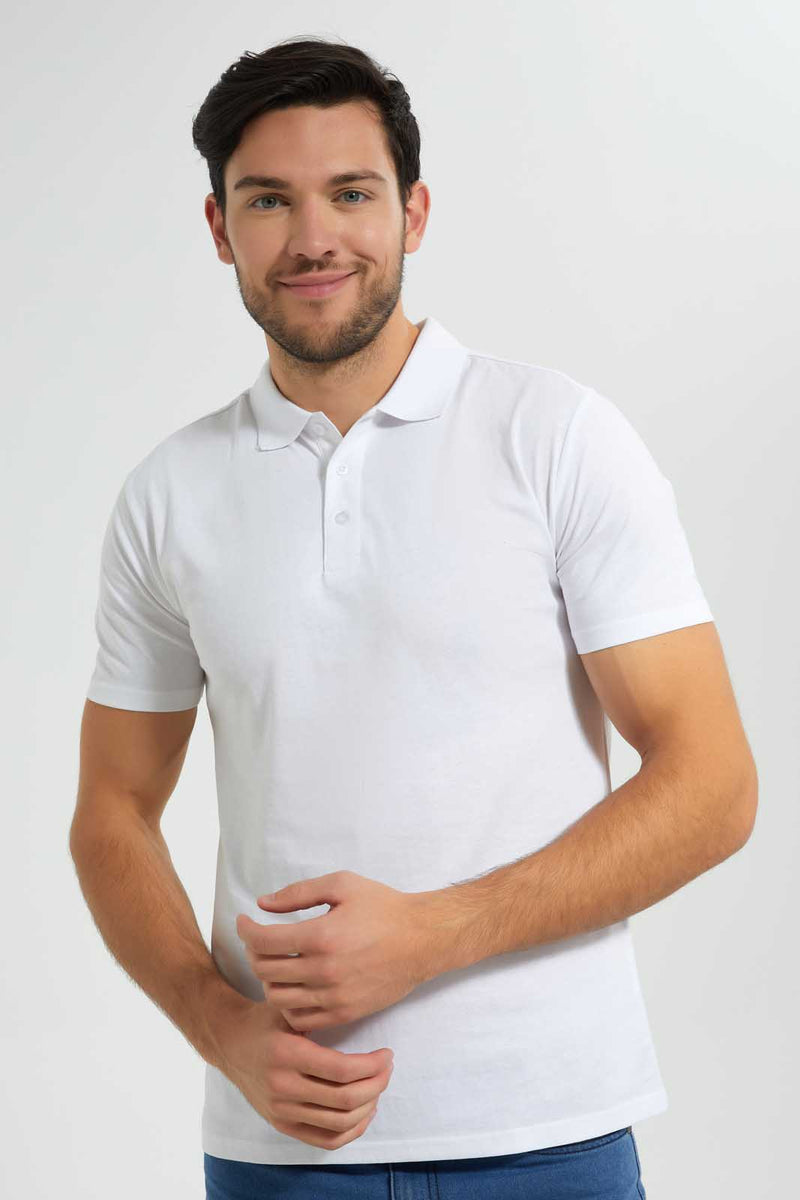 Redtag-White-Polo-Shirt-With-Flat-Knit-Collar-&-Cuff-Polo-Shirts-Men's-