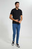 Redtag-Black-Polo-Shirt-With-Flat-Knit-Collar-&-Cuff-Polo-Shirts-Men's-