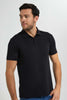 Redtag-Black-Polo-Shirt-With-Flat-Knit-Collar-&-Cuff-Polo-Shirts-Men's-