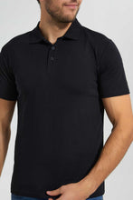 تنزيل الصورة على معرض الصور، Redtag-Black-Polo-Shirt-With-Flat-Knit-Collar-&amp;-Cuff-Polo-Shirts-Men&#39;s-
