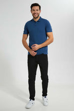 تنزيل الصورة على معرض الصور، Redtag-Blue-Polo-Shirt-With-Flat-Knit-Collar-&amp;-Cuff-Polo-Shirts-Men&#39;s-
