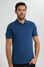 تنزيل الصورة على معرض الصور، Redtag-Blue-Polo-Shirt-With-Flat-Knit-Collar-&amp;-Cuff-Polo-Shirts-Men&#39;s-
