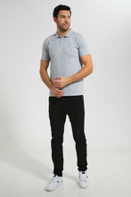 تنزيل الصورة على معرض الصور، Redtag-Grey-Polo-Shirt-With-Flat-Knit-Collar-&amp;-Cuff-Polo-Shirts-Men&#39;s-
