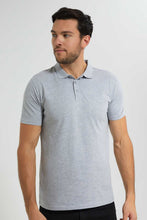 تنزيل الصورة على معرض الصور، Redtag-Grey-Polo-Shirt-With-Flat-Knit-Collar-&amp;-Cuff-Polo-Shirts-Men&#39;s-
