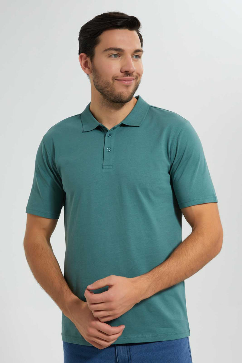 Redtag-Green-Polo-Shirt-With-Flat-Knit-Collar-&-Cuff-Polo-Shirts-Men's-