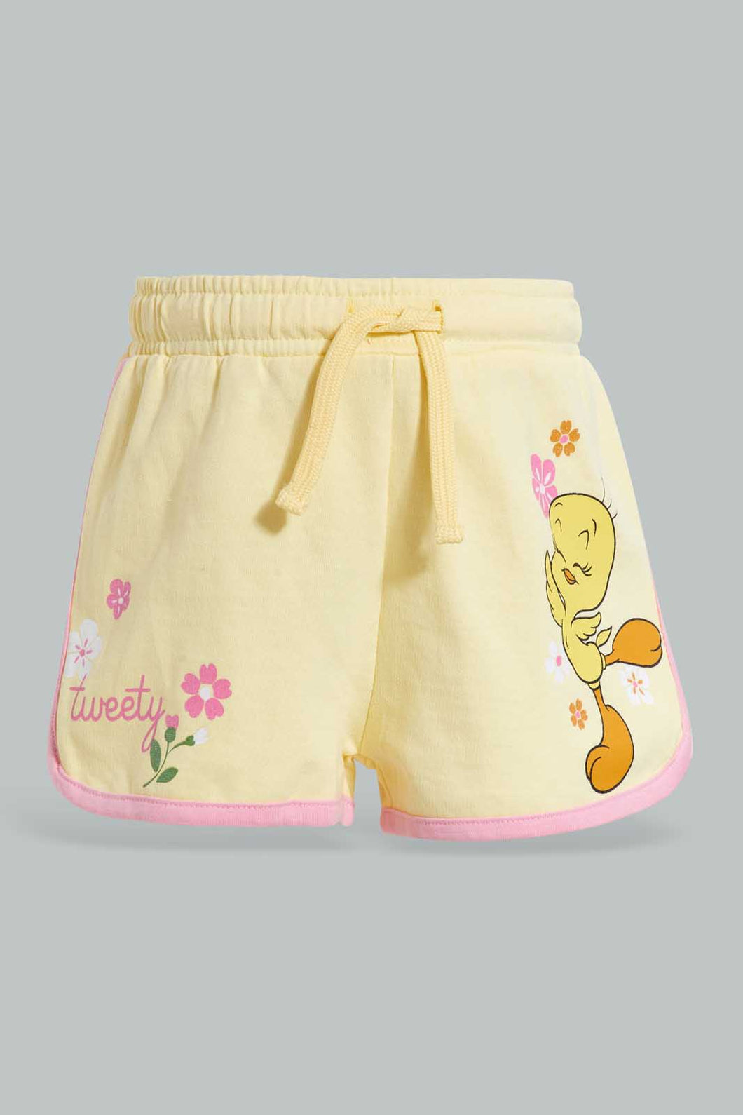 Redtag-Yellow-Tweety-Short-Casual-Shorts-Infant-Girls-3 to 24 Months