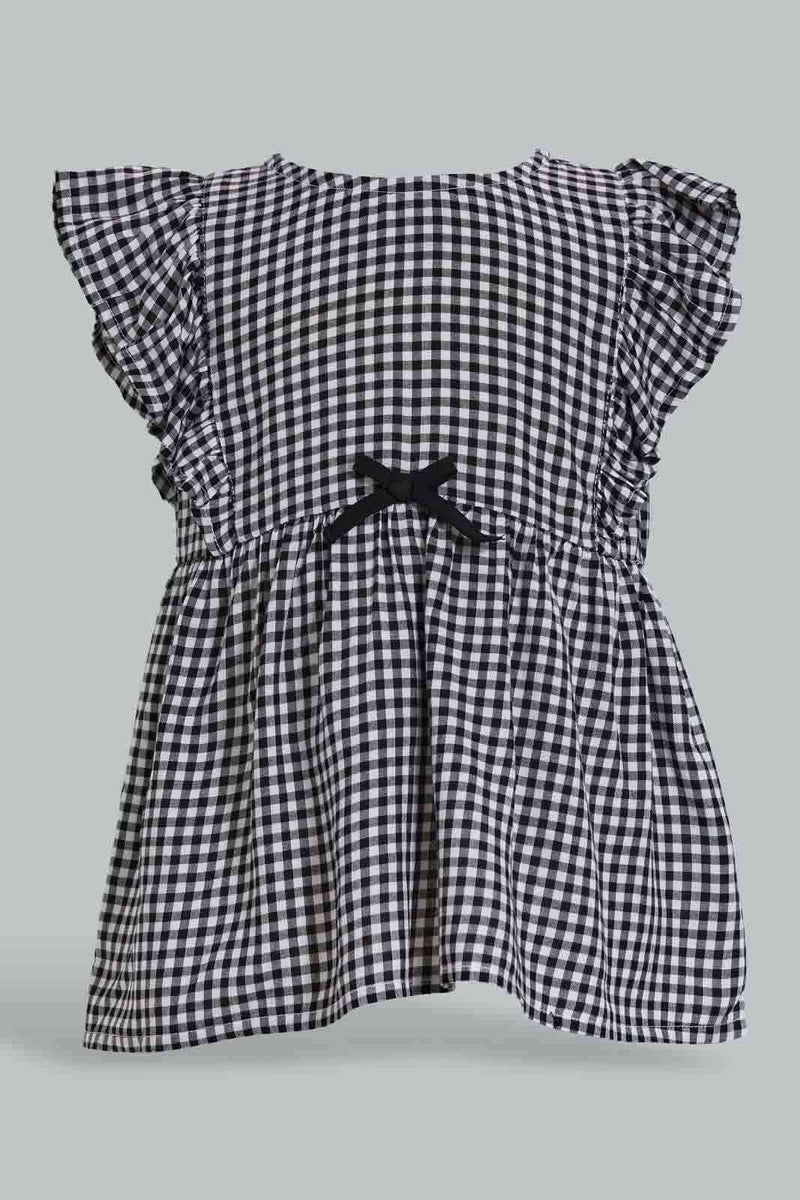 Redtag-Black-Checkered-Tunic-Dress-Dresses-Infant-Girls-3 to 24 Months